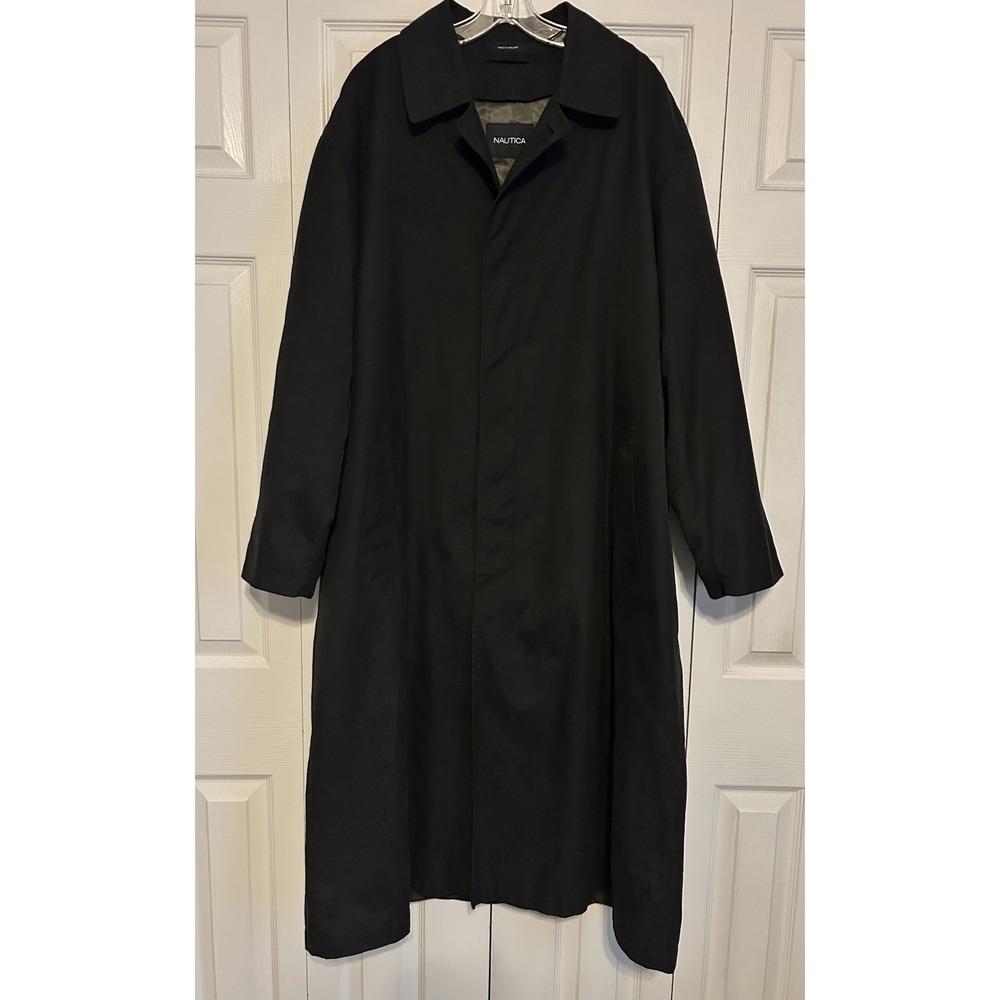 Nautica Trench Coat 50" Long Removable‎ Liner Black Mens Size 44 Rain Jacket